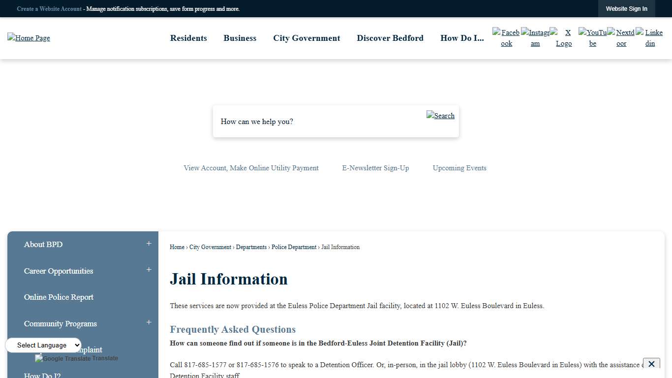 Jail Information | Bedford TX